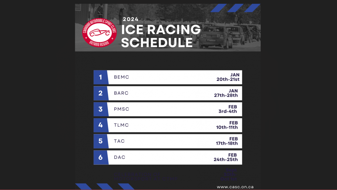 2024 CASCOR Ice Race Schedule CASC Ontario Region